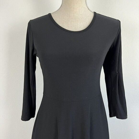 Pine Womens Fit & Flare Skater Black Stretch Midi Dress Size Large Open Back - Picture 3 of 11